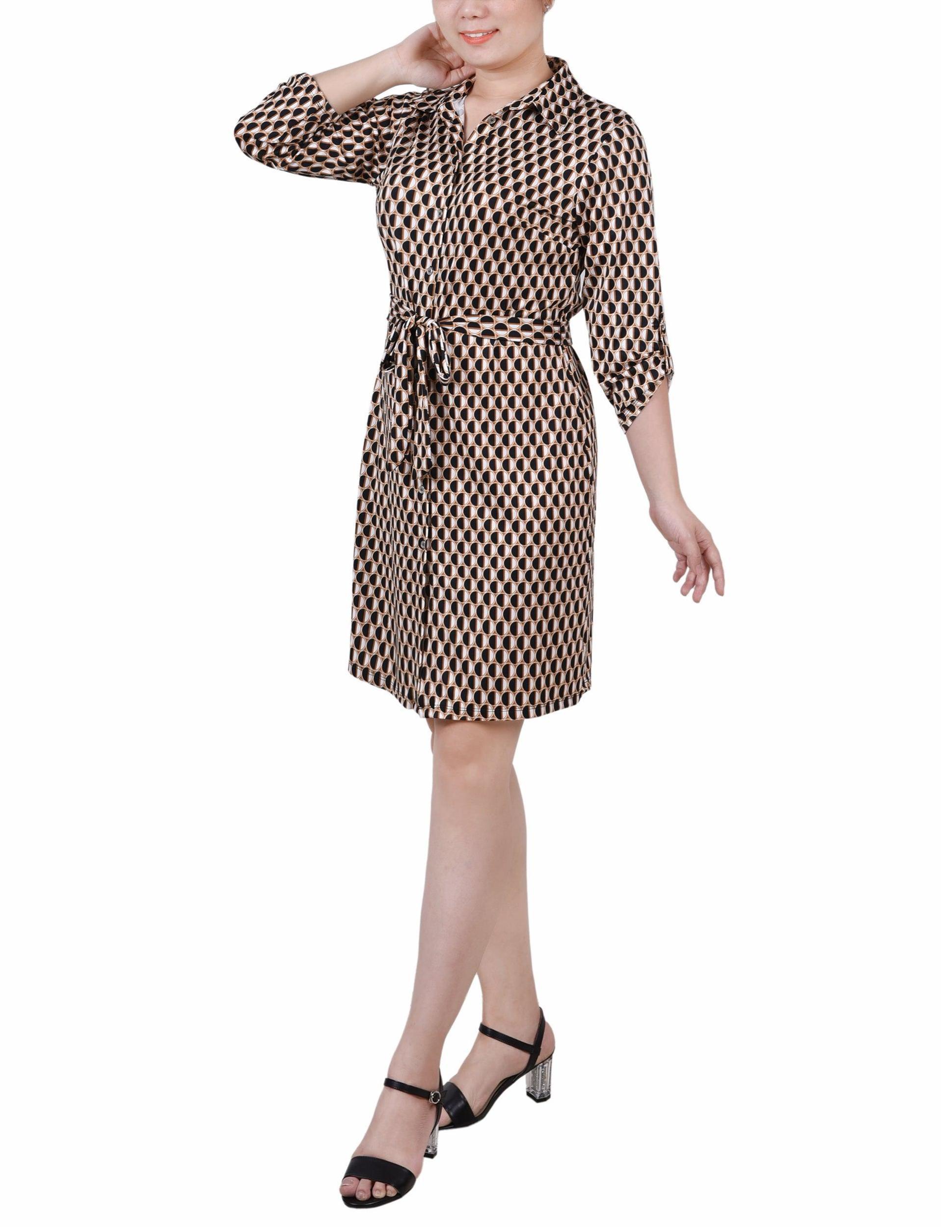Meerkat Jen Dot 3/4 Roll Tab Sleeve Collared Dress - Petite Product Image