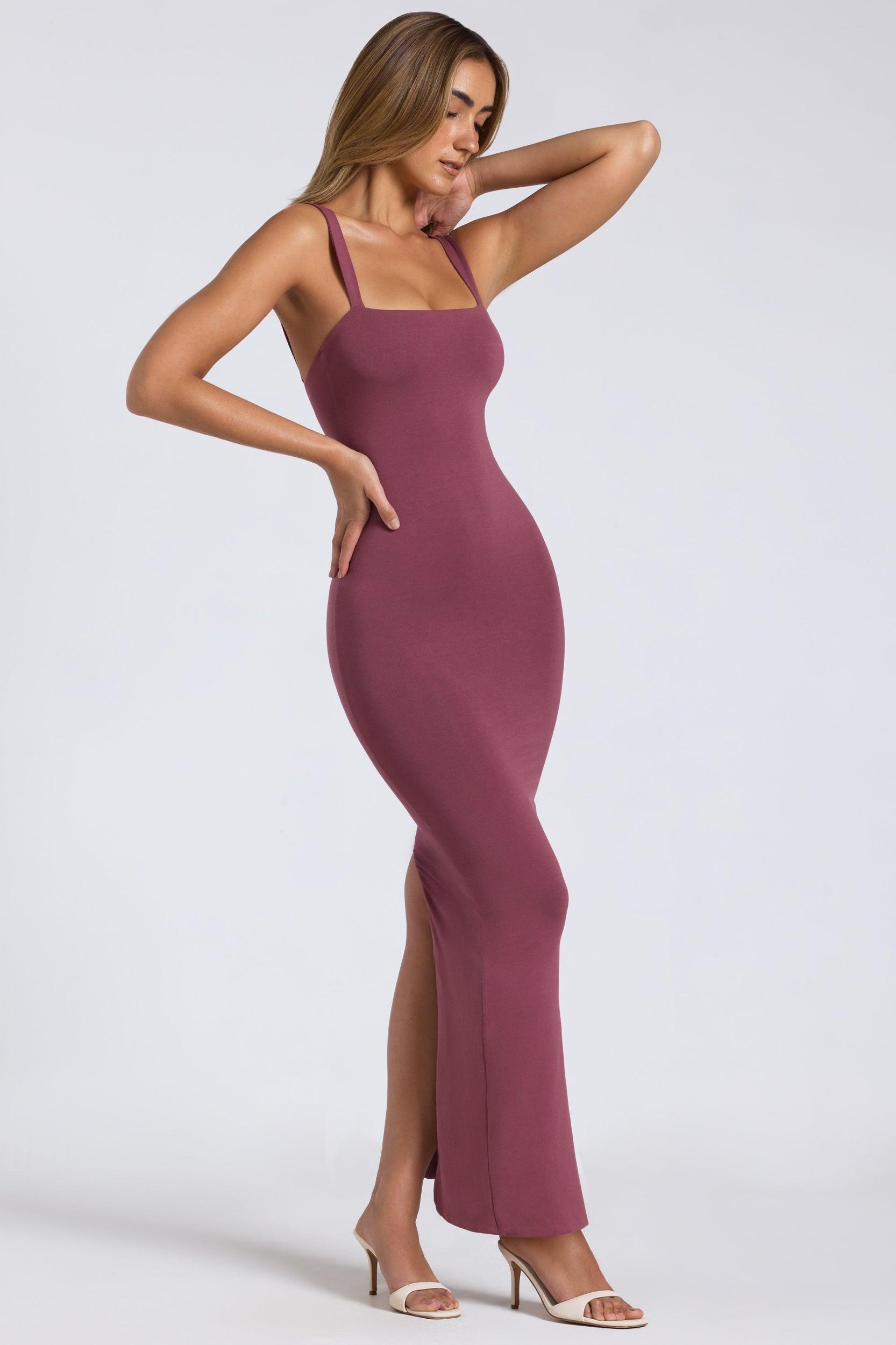 Modal Square Neck Low Back Maxi Dress in Plum Product Image