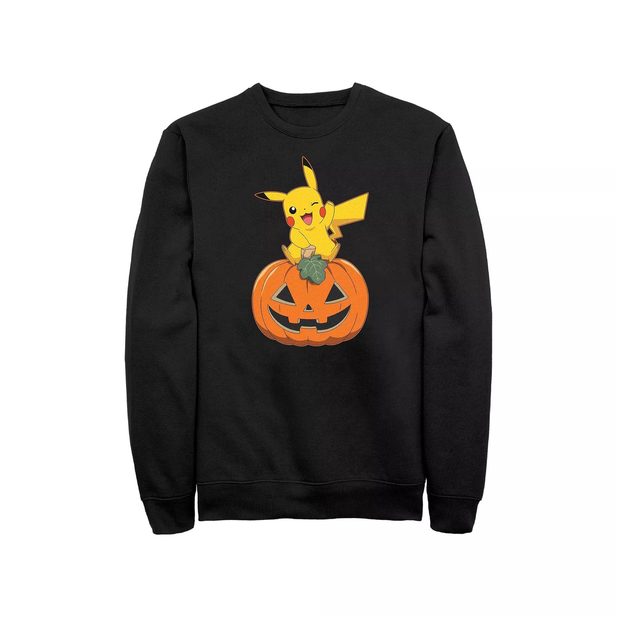 Men's Pokemon Pikachu Sitting On Pumpkin Graphic Fleece, Size: 4XL Tall, Black Product Image