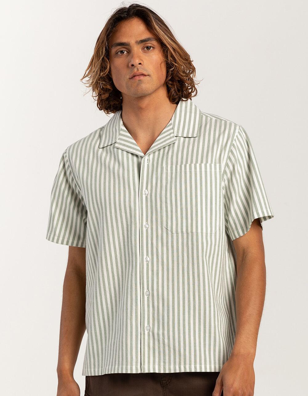 RSQ Mens Stripe Oxford Camp Shirt  - SAGE Product Image