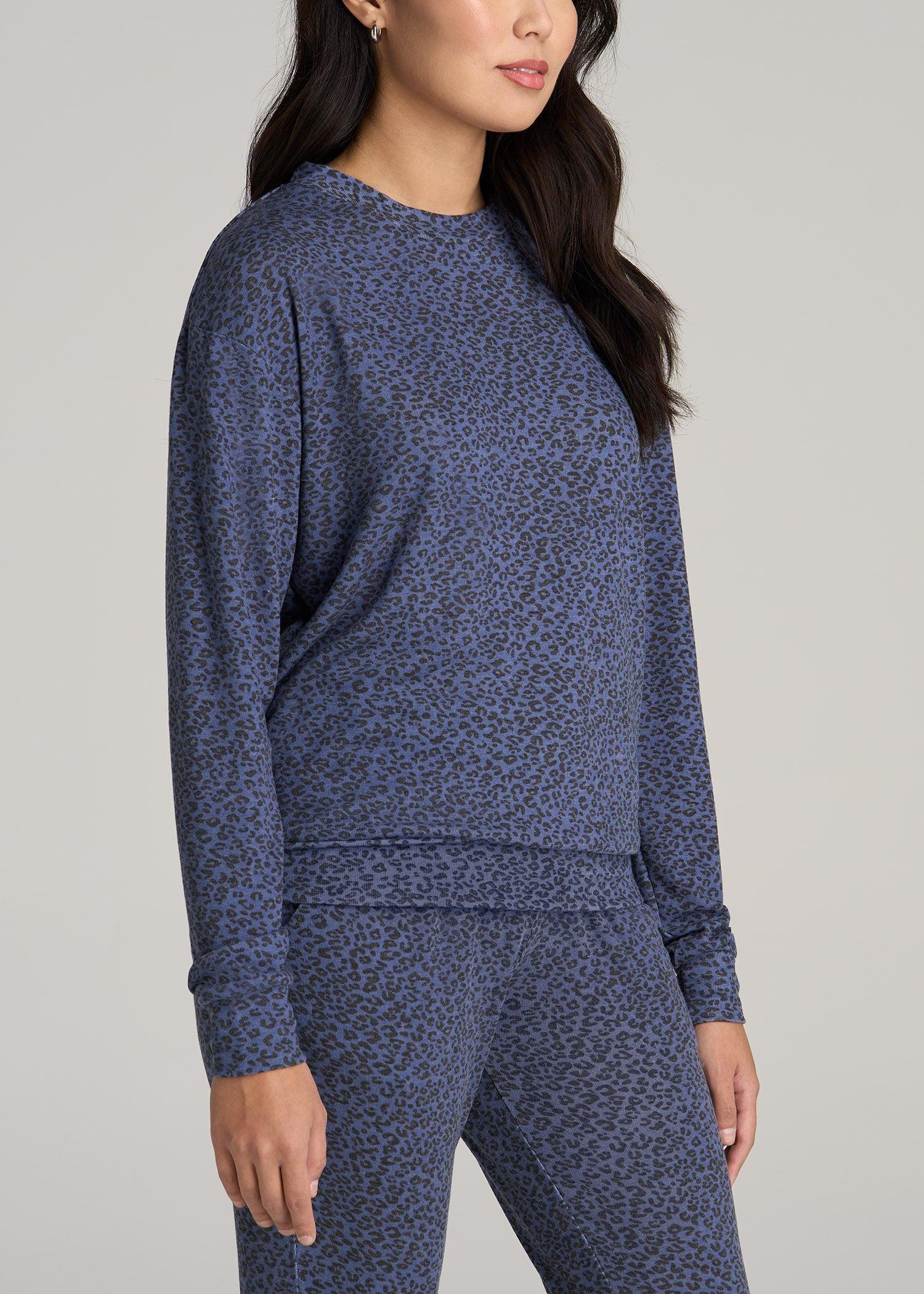 Cozy Lounge Crewneck for Tall Women in Navy Leopard Product Image