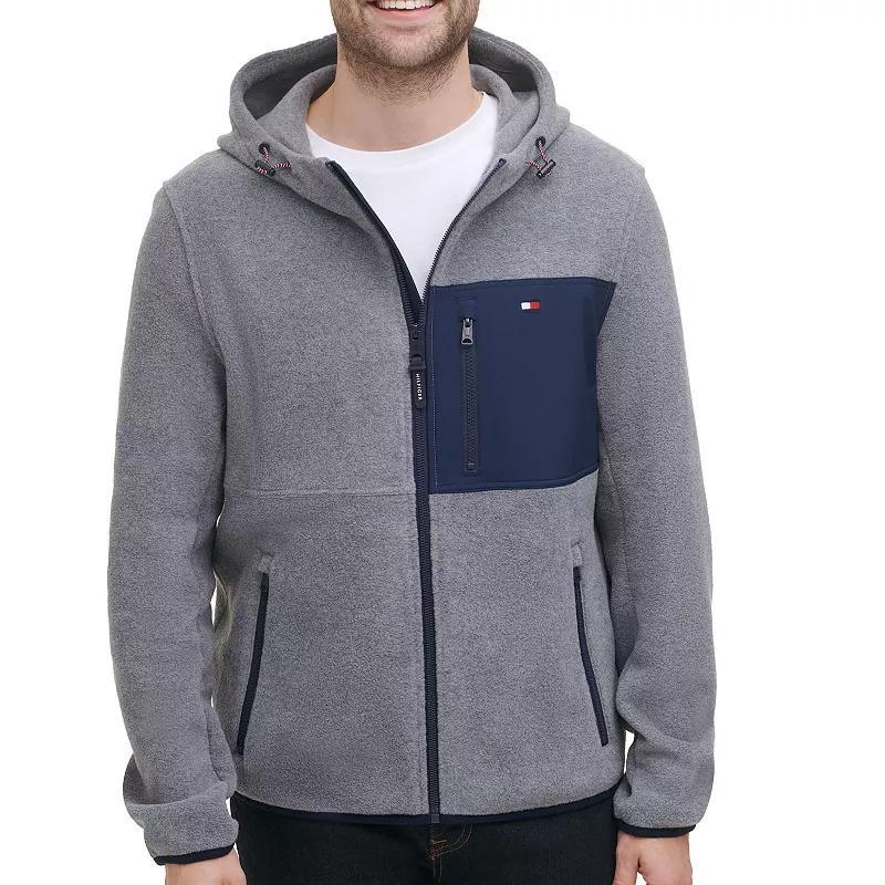 Men's Tommy Hilfiger Fleece Hooded Jacket, Size: XXL, Blue Red Product Image