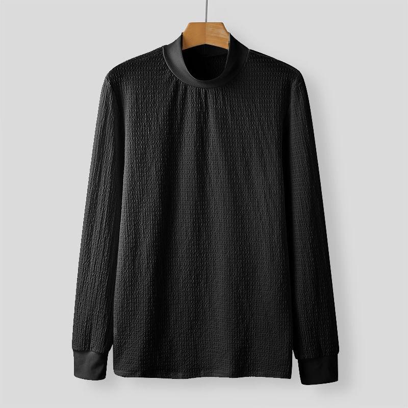 Long-Sleeve Mock Neck Plain Knit Top Product Image