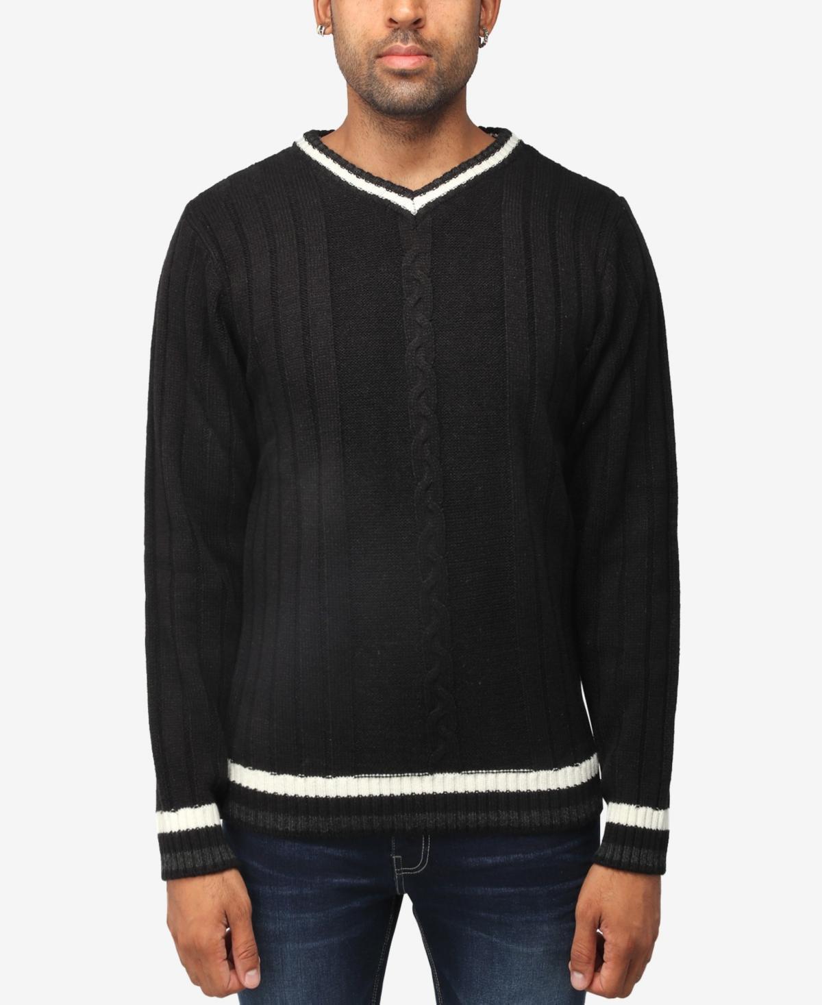 Men's Xray Cable Knit Tipped V-Neck Sweater, Size: Large, Grey Product Image