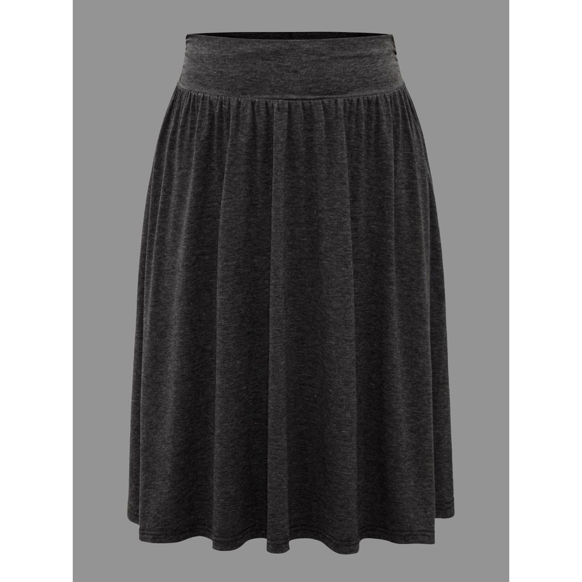 Plus Size Plain Ruched Pocket Slightly Stretchy Skirt Women DimGray Elegant Gathered Low stretch Side seam pocket Everyday Skirts BloomChic 14-16/1X Product Image