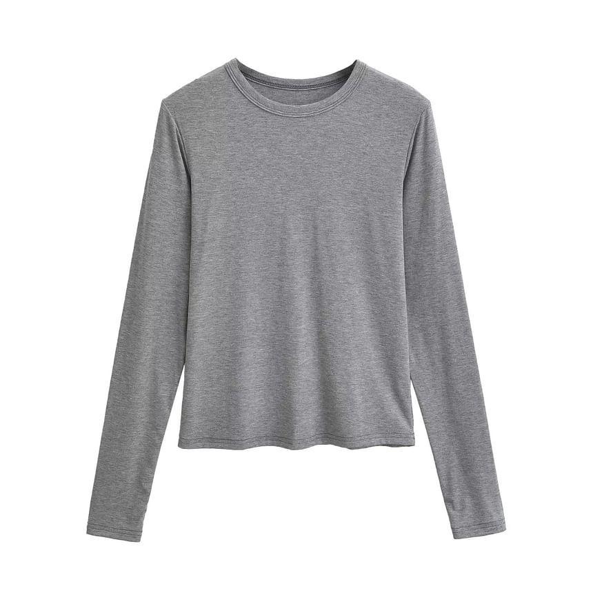 Long-Sleeve Crewneck Plain T-Shirt / High Rise Maxi A-Line Skirt Product Image
