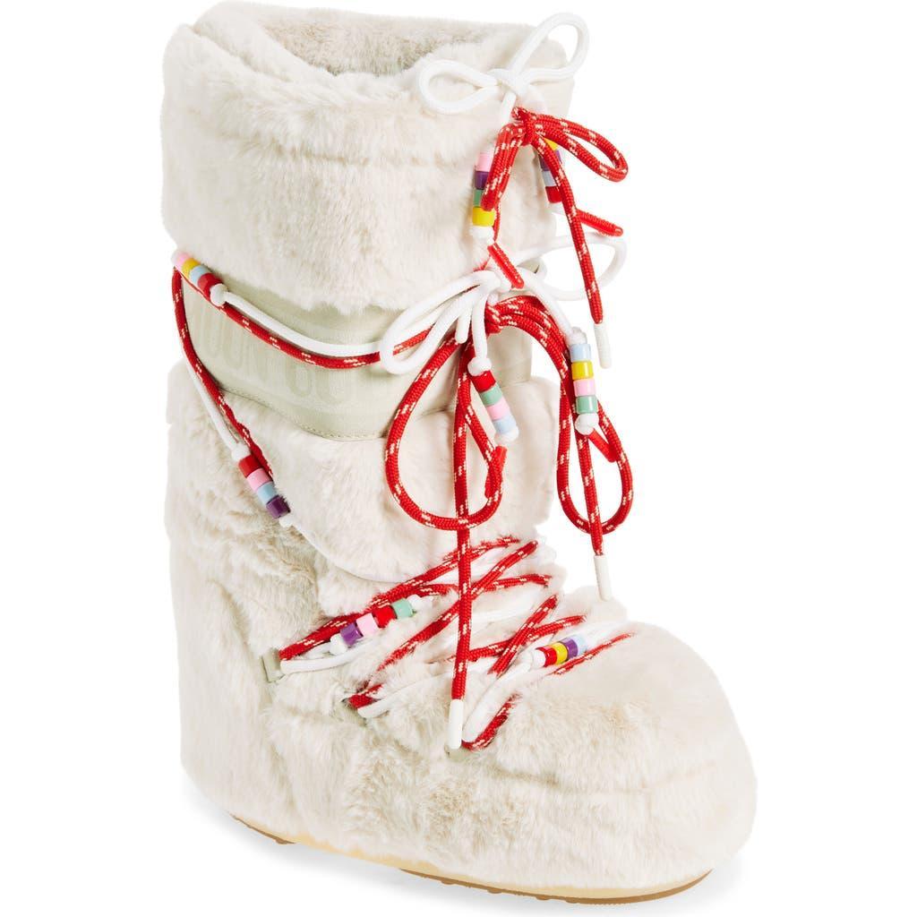MOON BOOT Icon Suede-trimmed Faux Fur Snow Boots In White Product Image