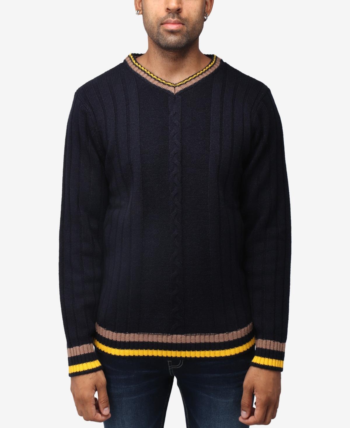 Men's Xray Cable Knit Tipped V-Neck Sweater, Size: Large, Grey Product Image