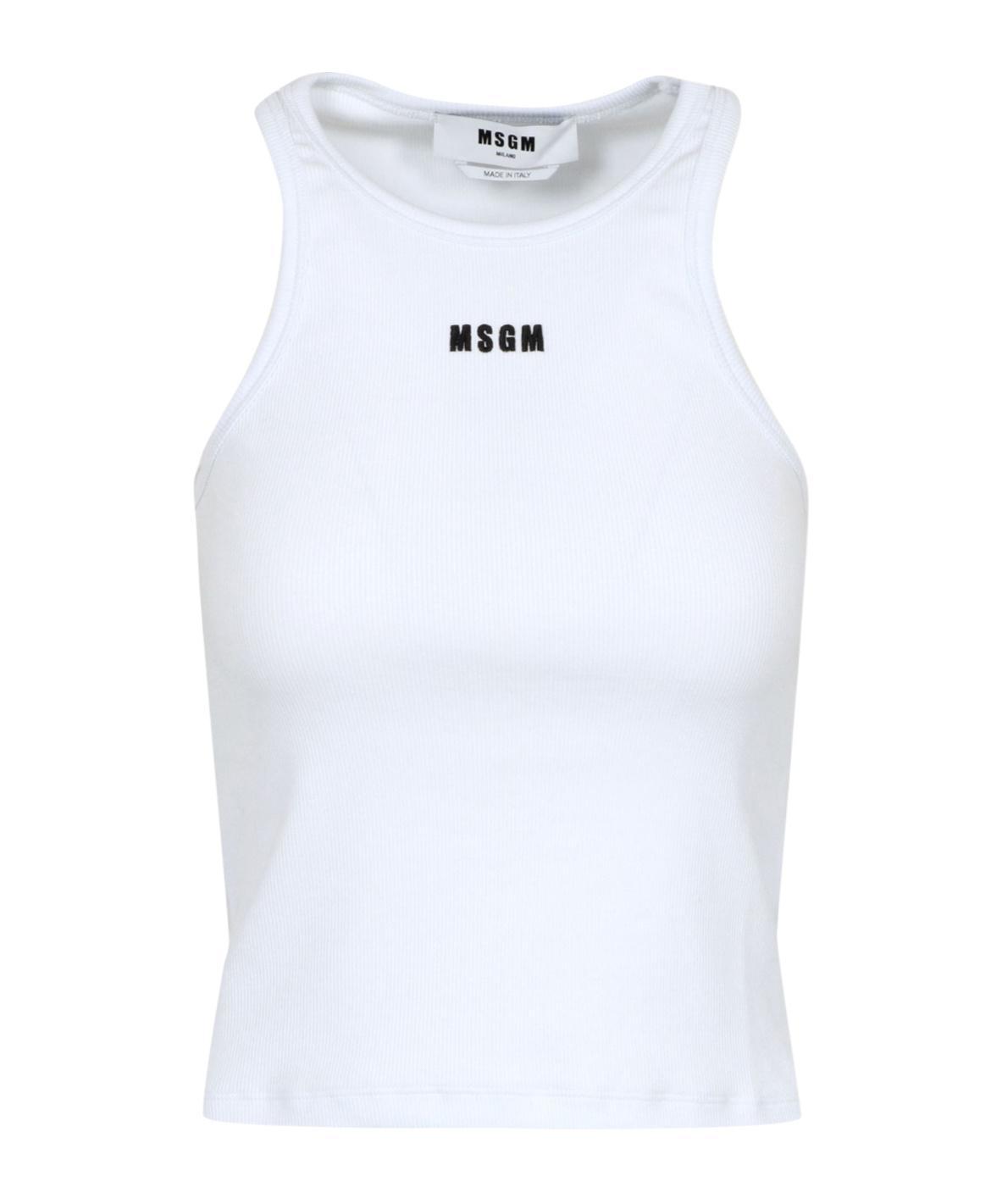 MSGM Cotton Jersey Logo Tank Top In White Product Image