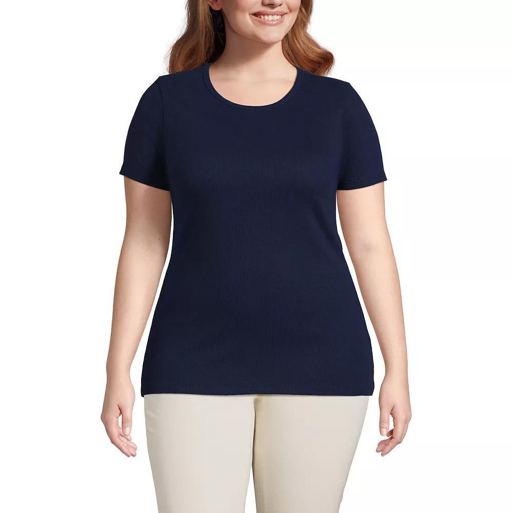 Plus Size Lands' End Short Sleeve Micro Rib Crewneck Top, Women's, Size: 2XL, Tinted Pink Product Image