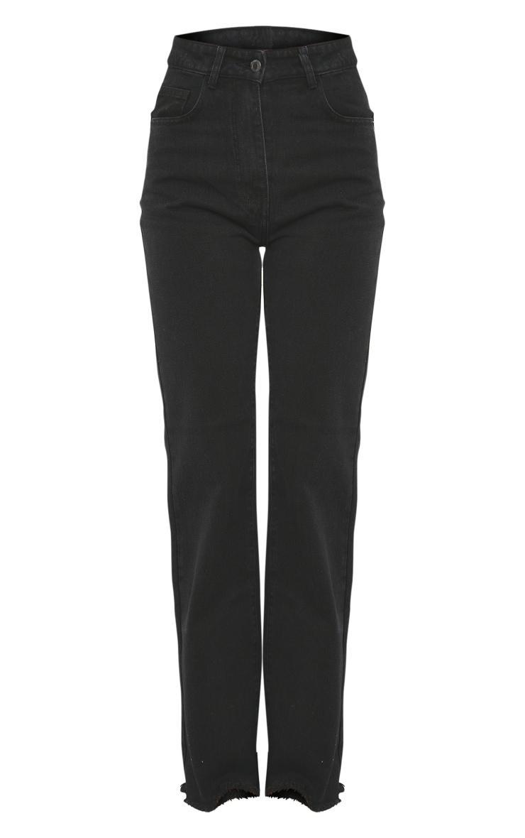 Washed Black Frayed Hem Wide Leg Jeans Product Image