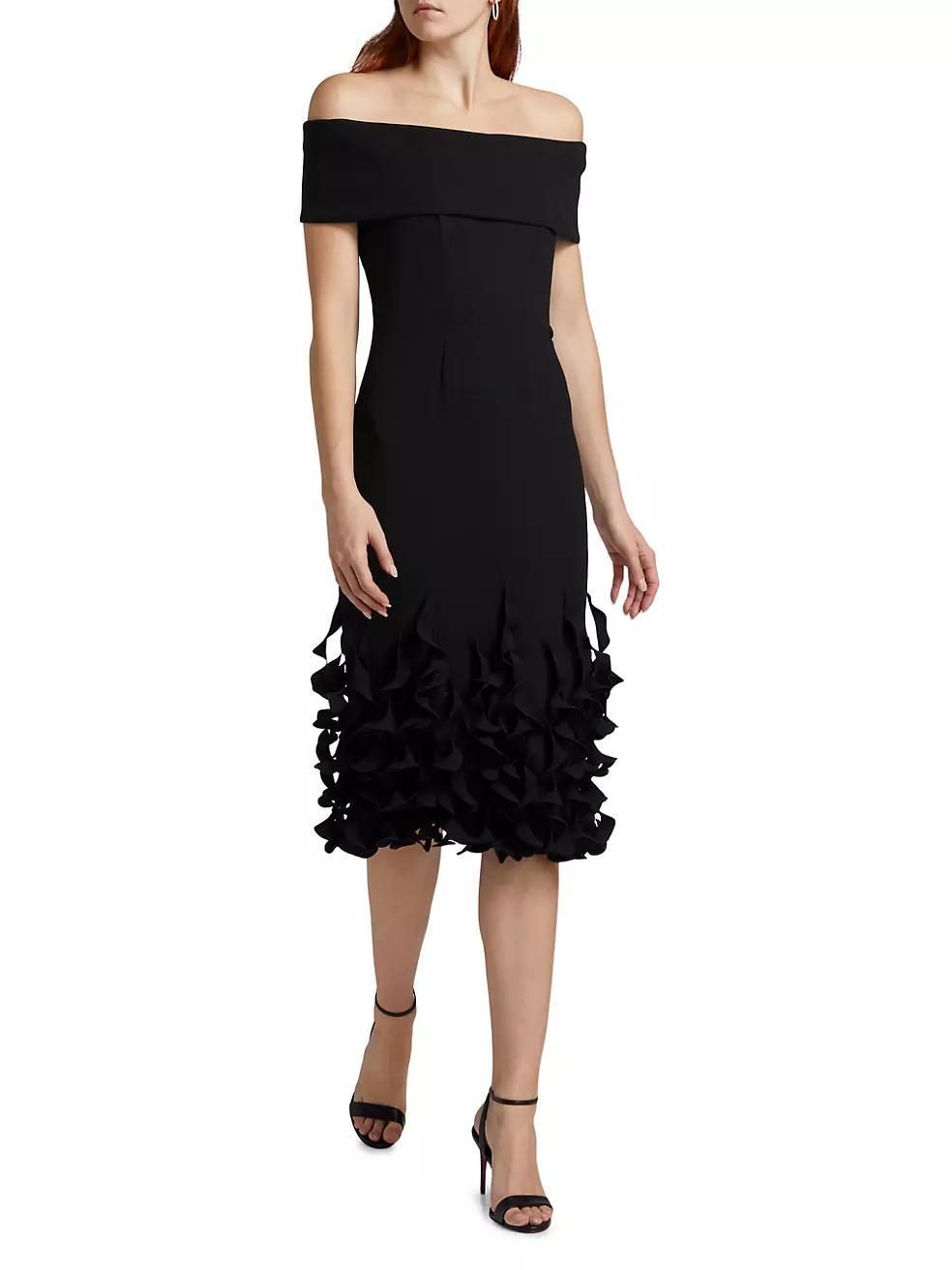 Techno Crêpe Ruffle Off-the-Shoulder Cocktail Dress Product Image