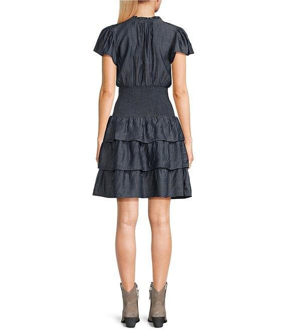 Ariat Stellar Smocked Ruffle Tiered Chambray Dress Product Image