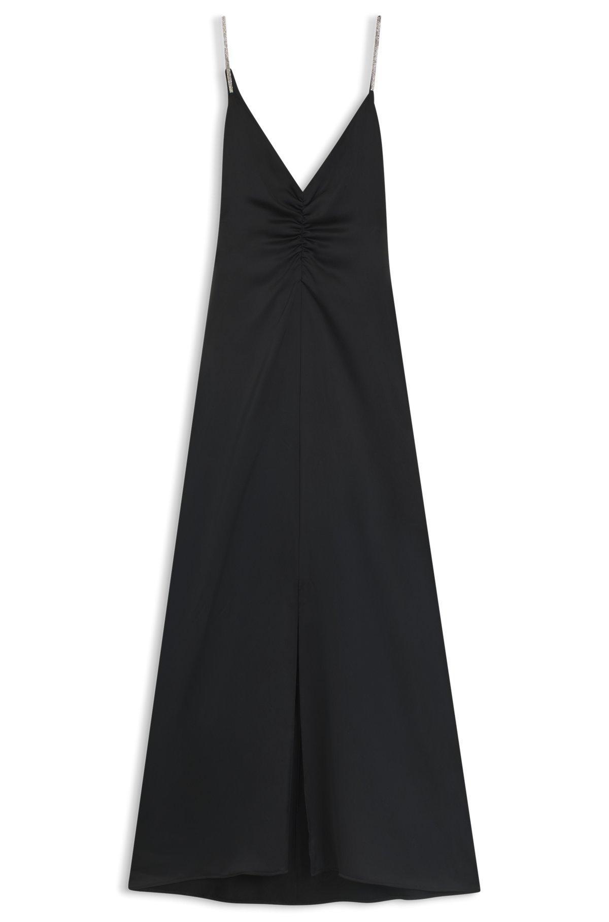HUGO - Maxi dress with rhinestone straps - Black Product Image