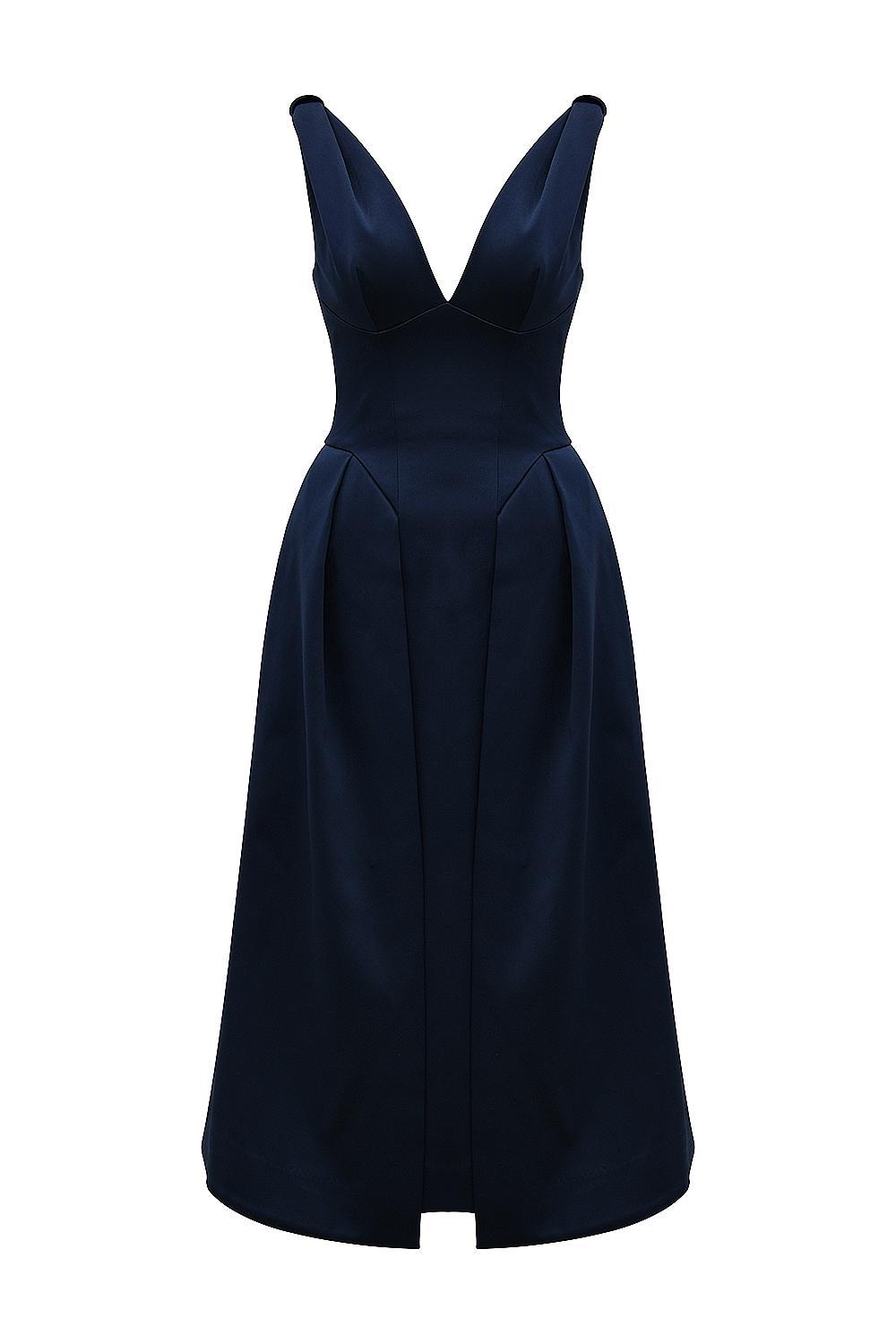 Paloma Midnight Twist Strap Satin Midi Dress Product Image