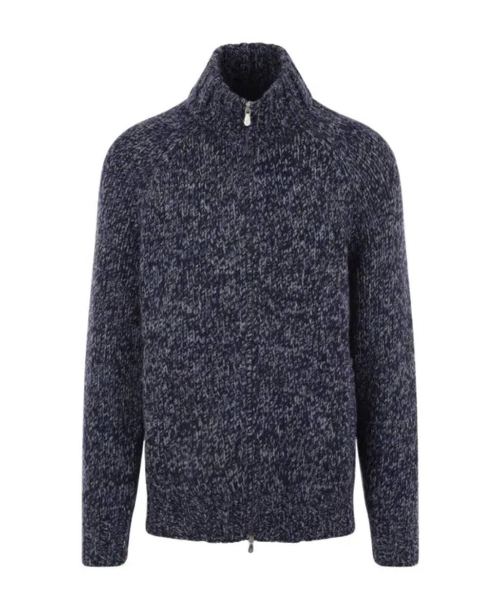 BRUNELLO CUCINELLI High Neck Zipped Knit Jumper In Navy Blue Product Image