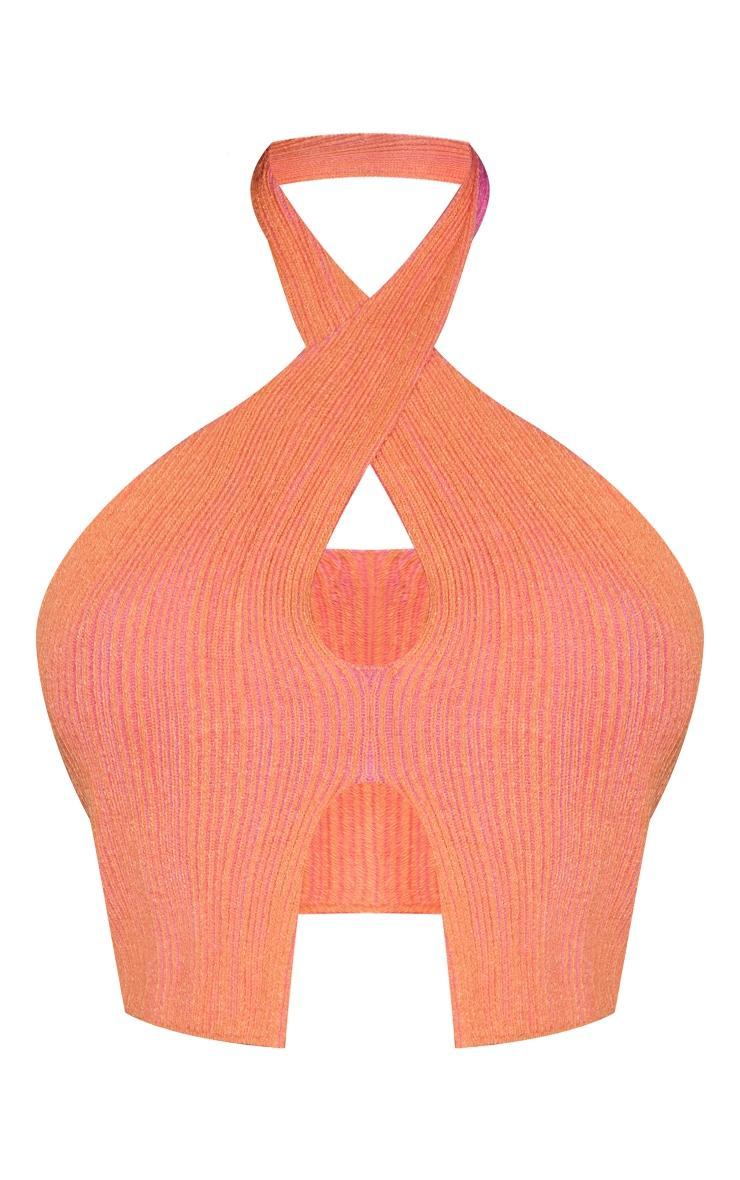 Shape Pink Knit Contrast Halter Neck Crop Top Product Image