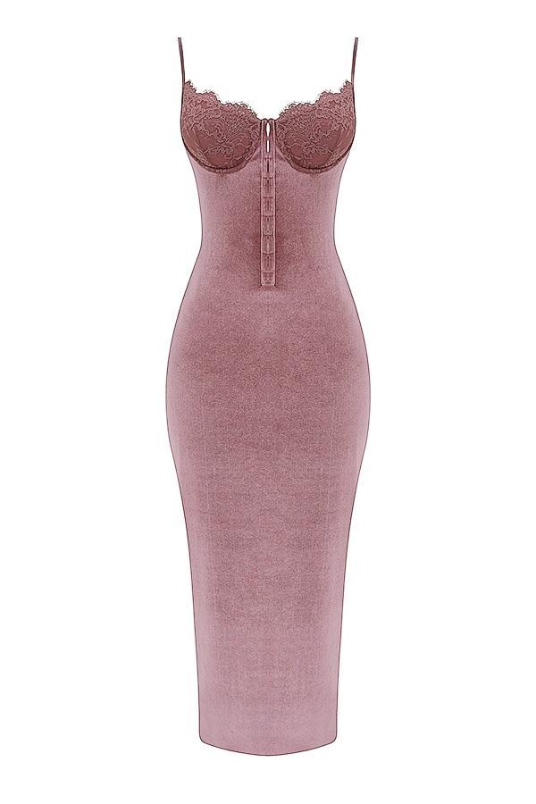 Azalea Soft Pink Velvet Midi Dress Product Image