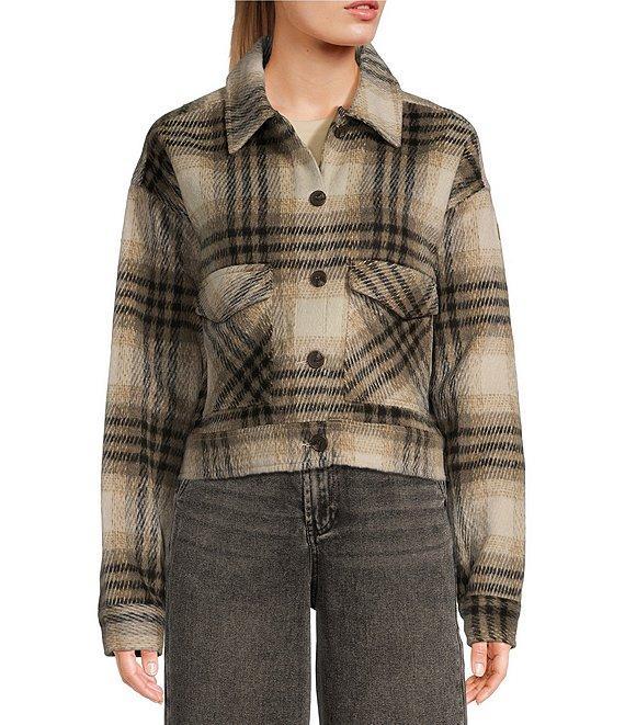 Roxy Long Sleeve Township Dark Plaid Wool Blend Cropped Shacket Product Image