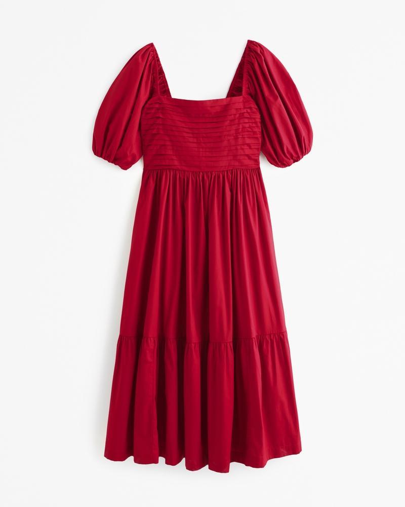 The A&F Emerson Poplin Puff Sleeve Midi Dress Product Image
