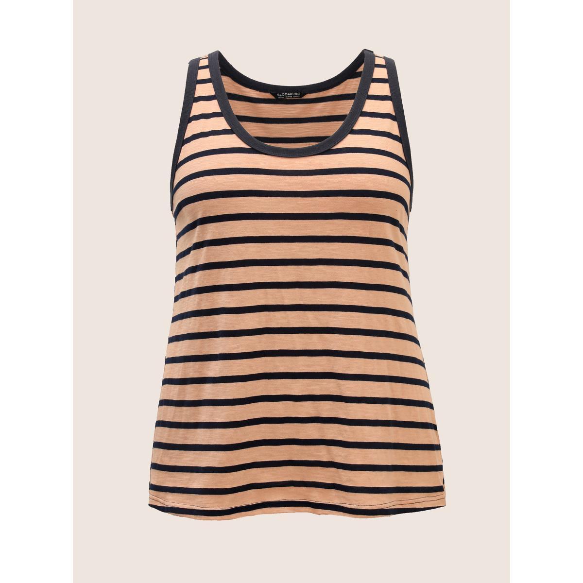 Plus Size Cotton Striped U Neck Contrast Trim Tank Top Women Lightorange Casual Contrast U-neck Everyday Tank Tops Camis BloomChic 18-20/2X Product Image