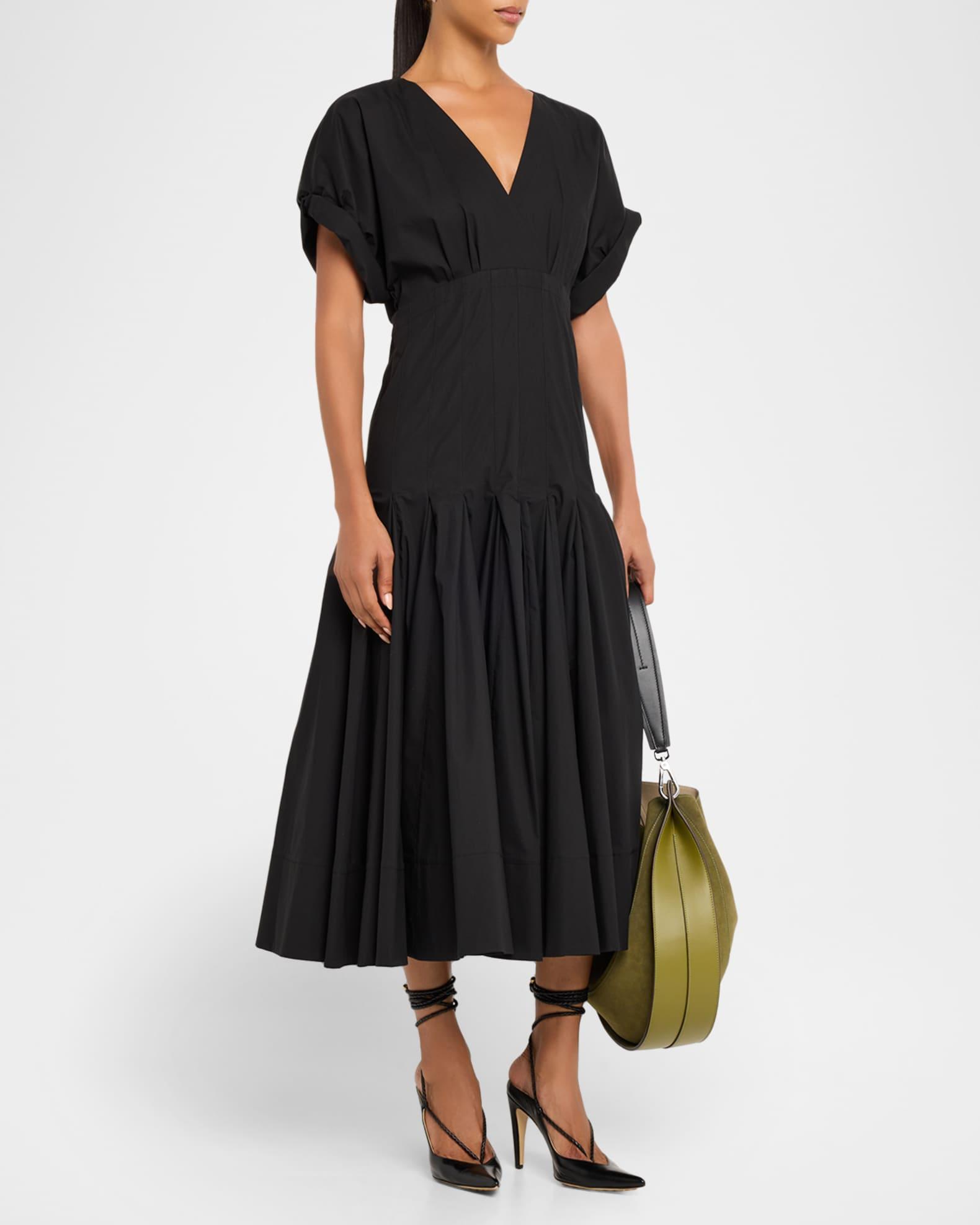 Ciara Short-Sleeve Poplin Drop-Waist Midi Dress Product Image