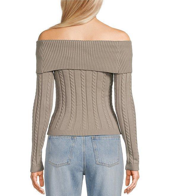 Say What Off The Shoulder Long Sleeve Cable Knit Top Product Image