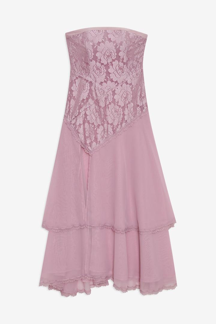Claudia Rose Lace Strapless Midi Dress — Pink Product Image