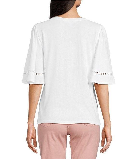 Code Bleu Knit Crew Neck Short Sleeve Crochet Trim Top Product Image