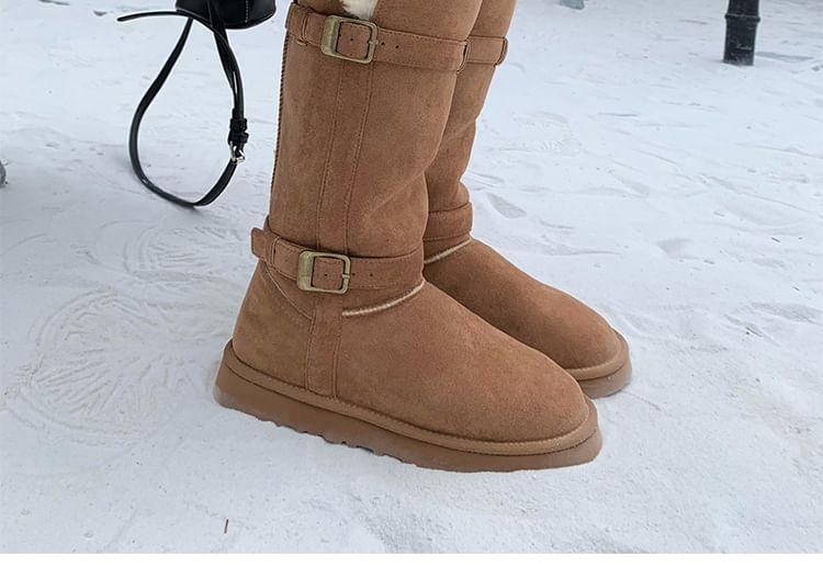 Fleece-Lined Buckled Faux Suede Tall Boots Product Image