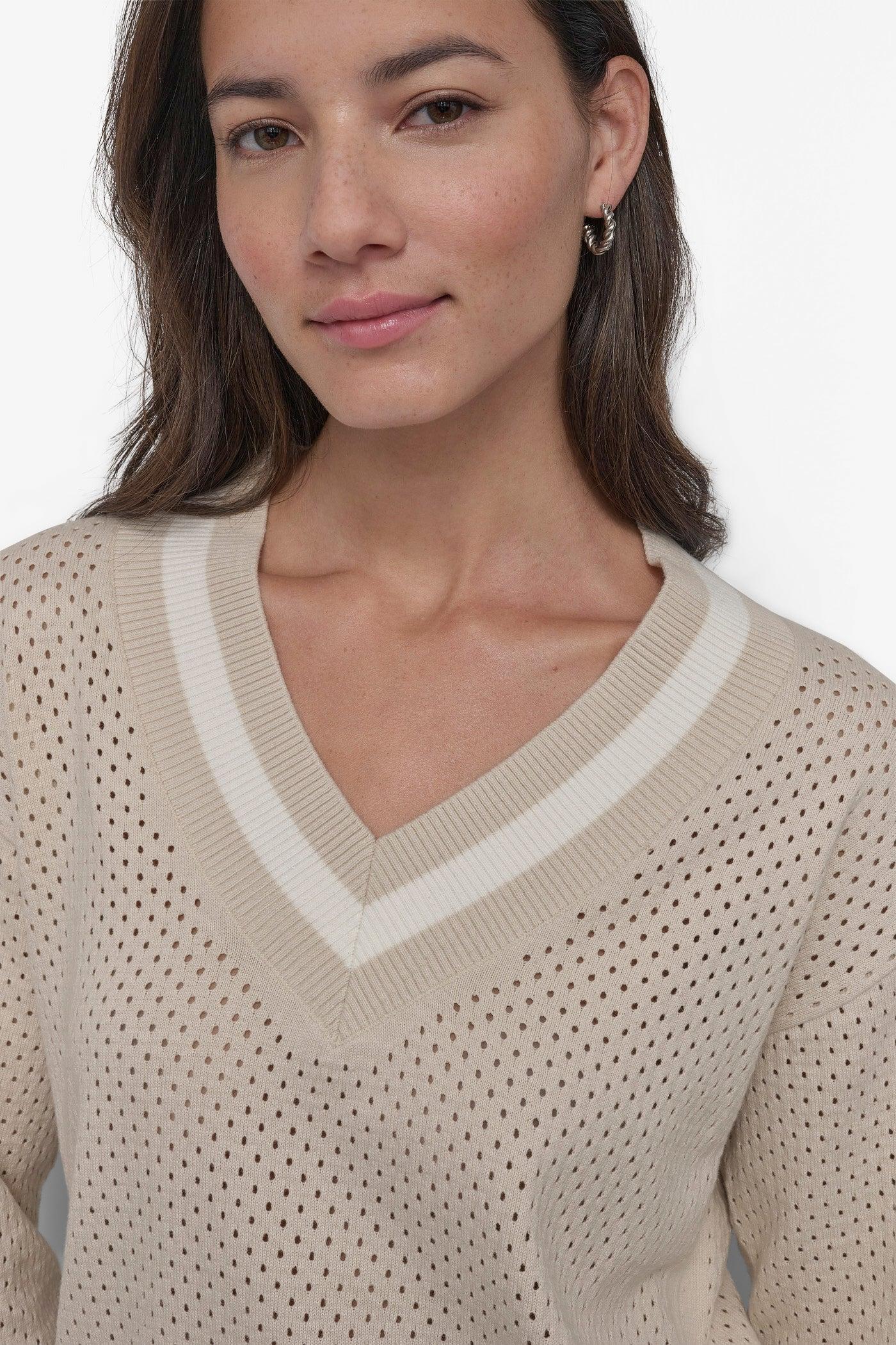 STRIPED SPORT MESH POINTELLE SWEATER Product Image