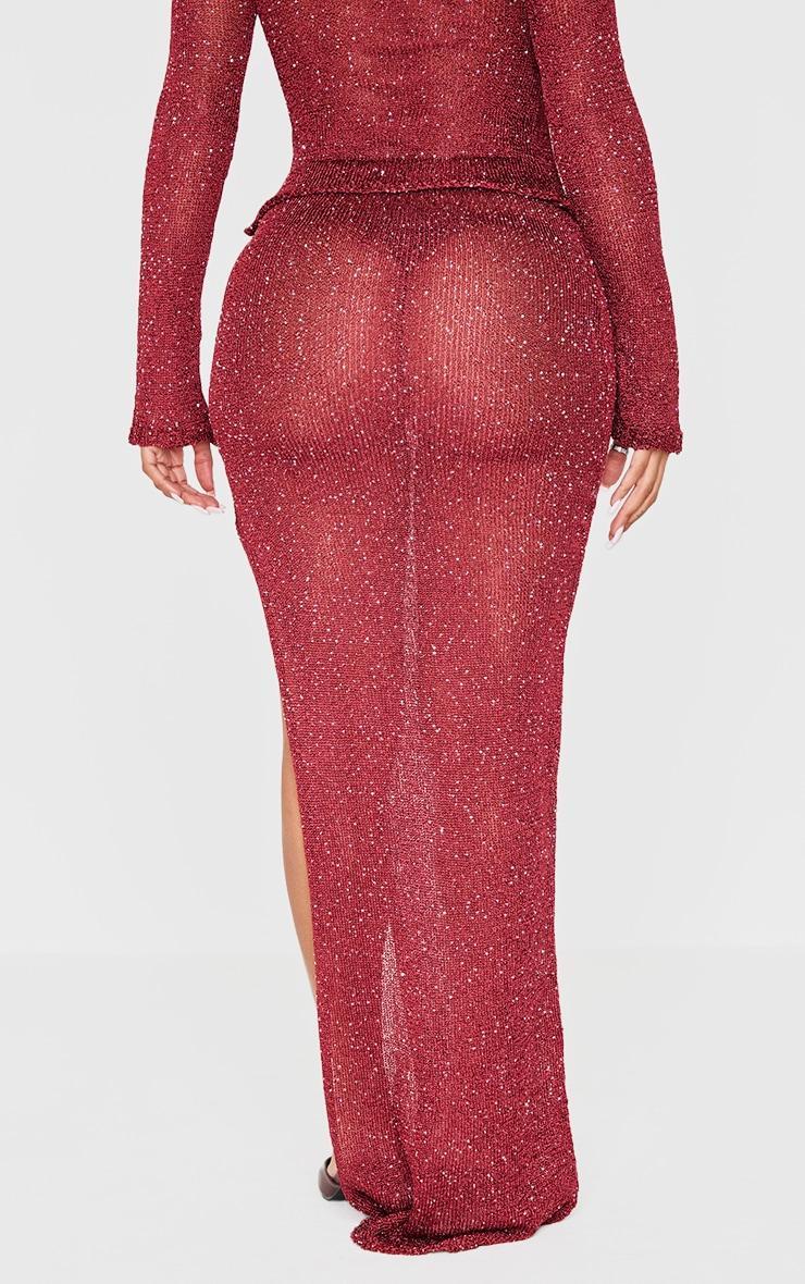 Shape Burgundy Knitted Glitter Maxi Skirt Product Image
