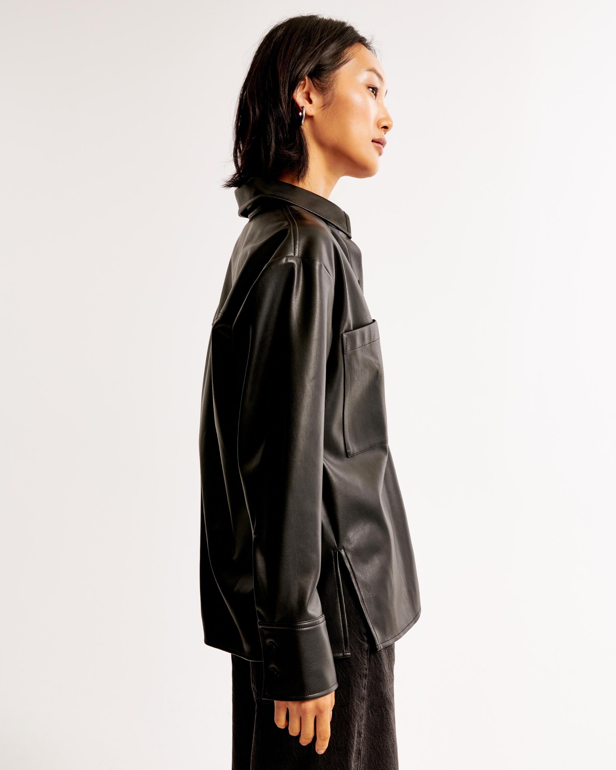 Oversized Vegan Leather Shirt Jacket Product Image