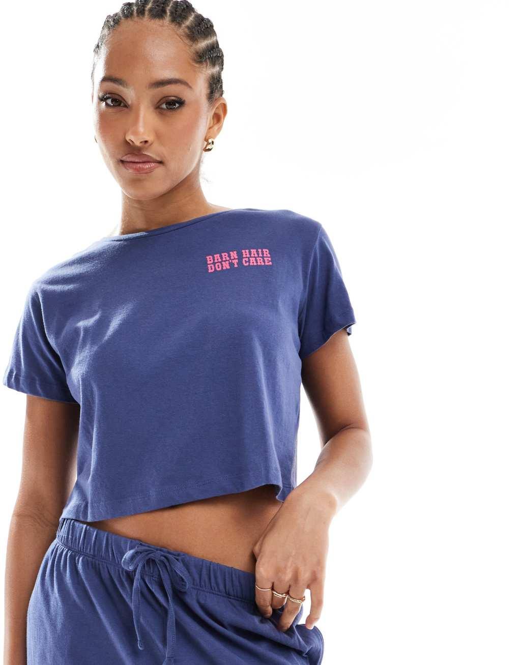 Brave Soul pajama set in navy with pink cowgirl print Product Image