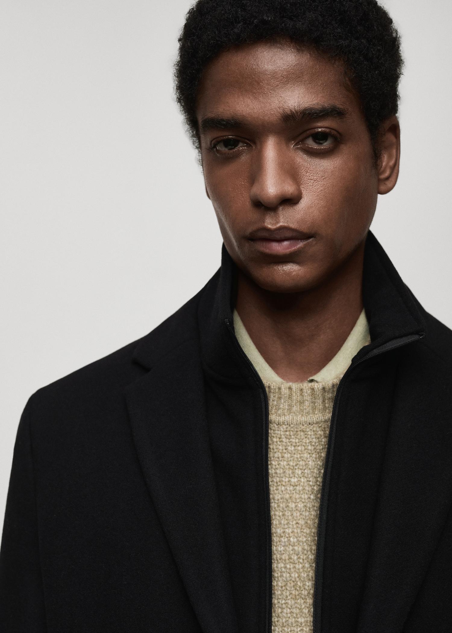 Detachable hood wool coat - Men | MANGO USA Product Image