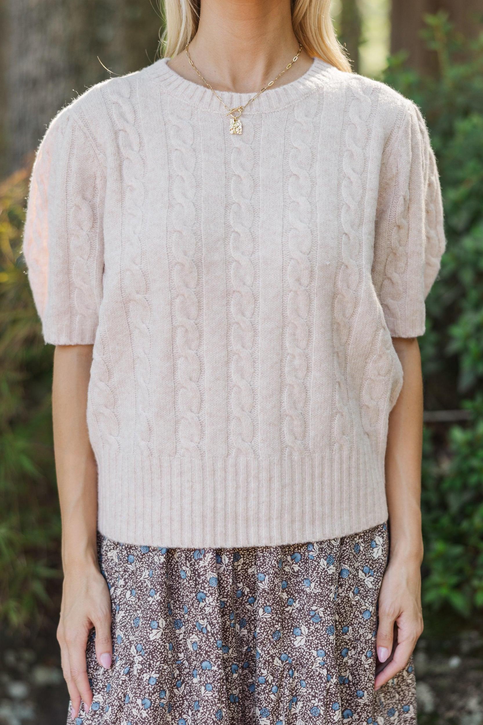 Pinch: Give It  A Try Oatmeal Brown Cable Knit Sweater Female Product Image