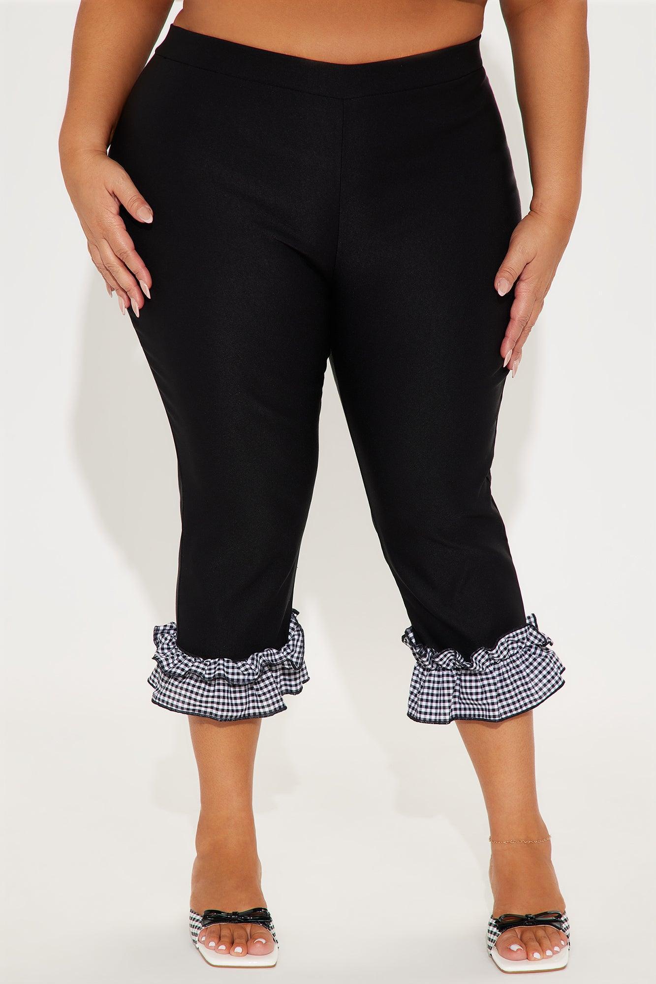 Georgia Gingham Ruffle Capri Legging - Black Product Image