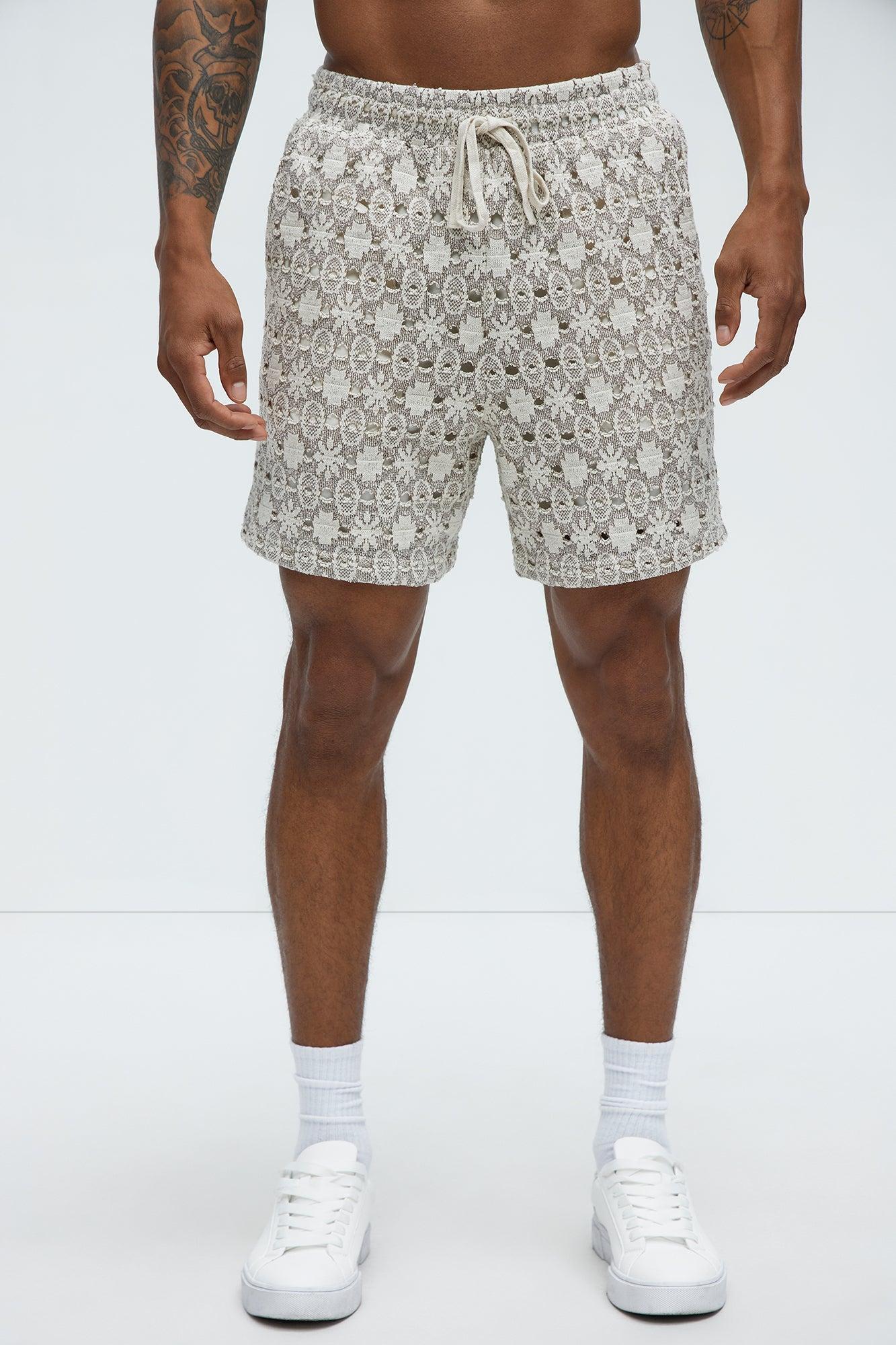 Patterned Open Knit Shorts - Cream/combo Product Image