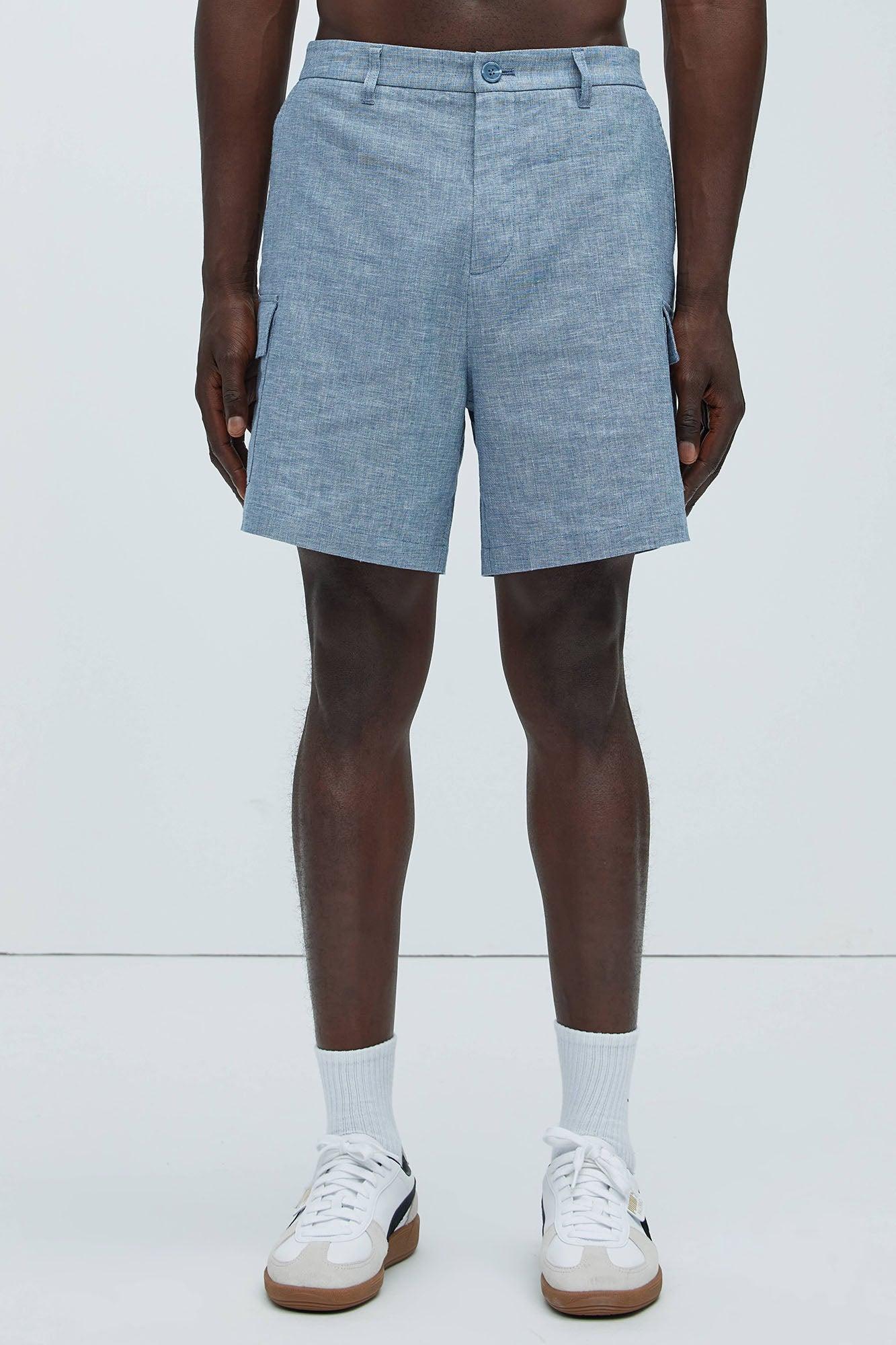 Bahamas Linen Cargo Shorts - Blue Product Image