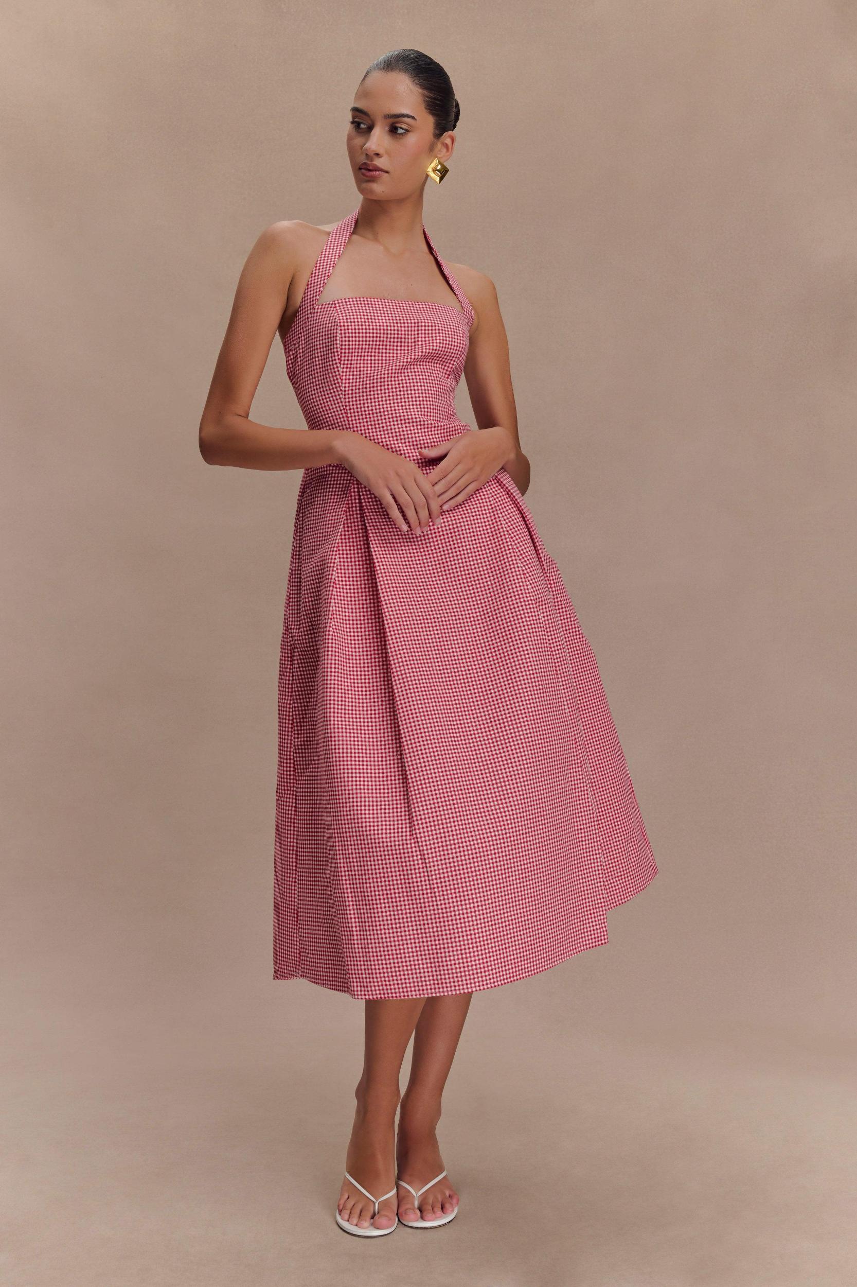 Juana Halter Midi Dress - Red Gingham Product Image
