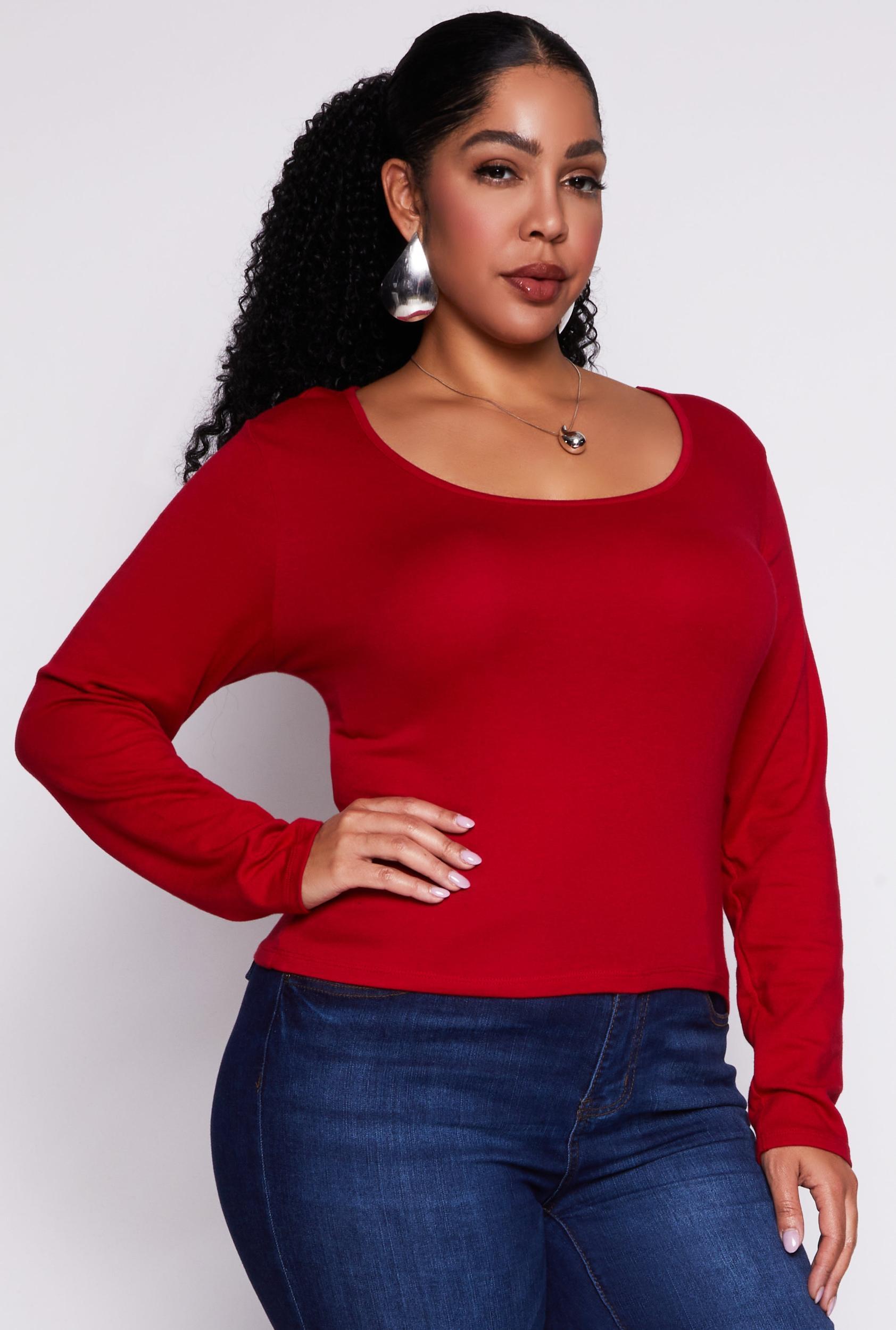 Womens Plus Size Basic Fleece Lined T Shirt Product Image