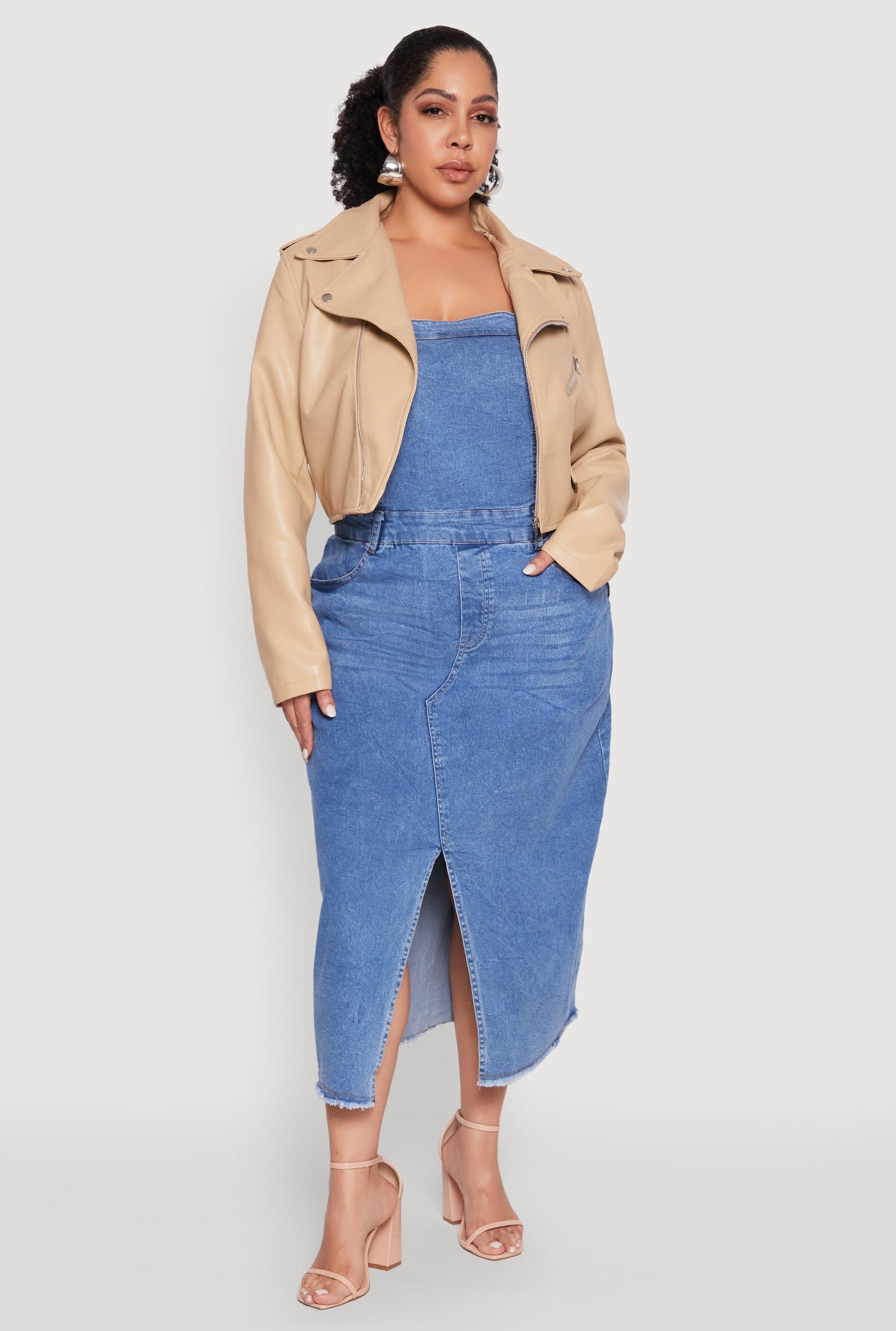 Womens Plus Size Daisy Faux Leather Cropped Moto Jacket Product Image