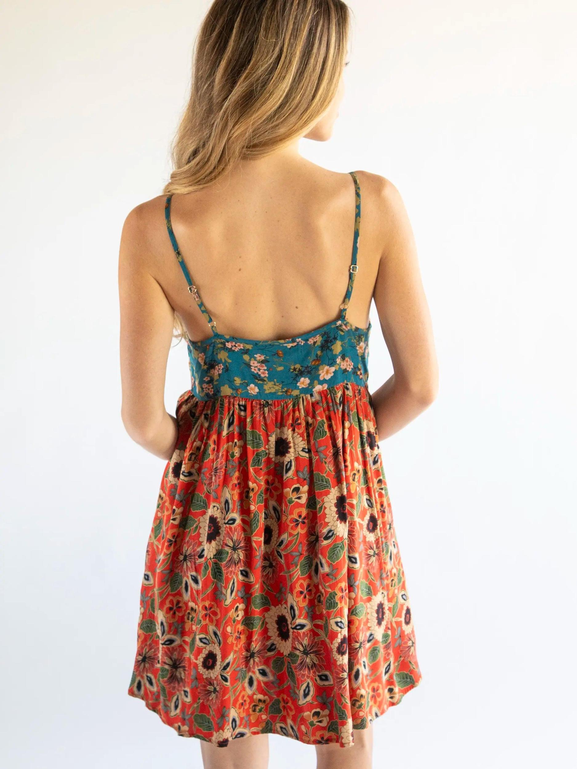 Gigi Mini Dress - Teal Orange Mixed Floral Product Image