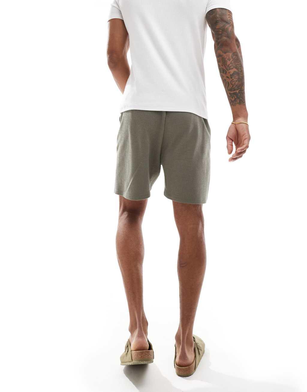 ASOS DESIGN textured lounge shorts in khaki Product Image