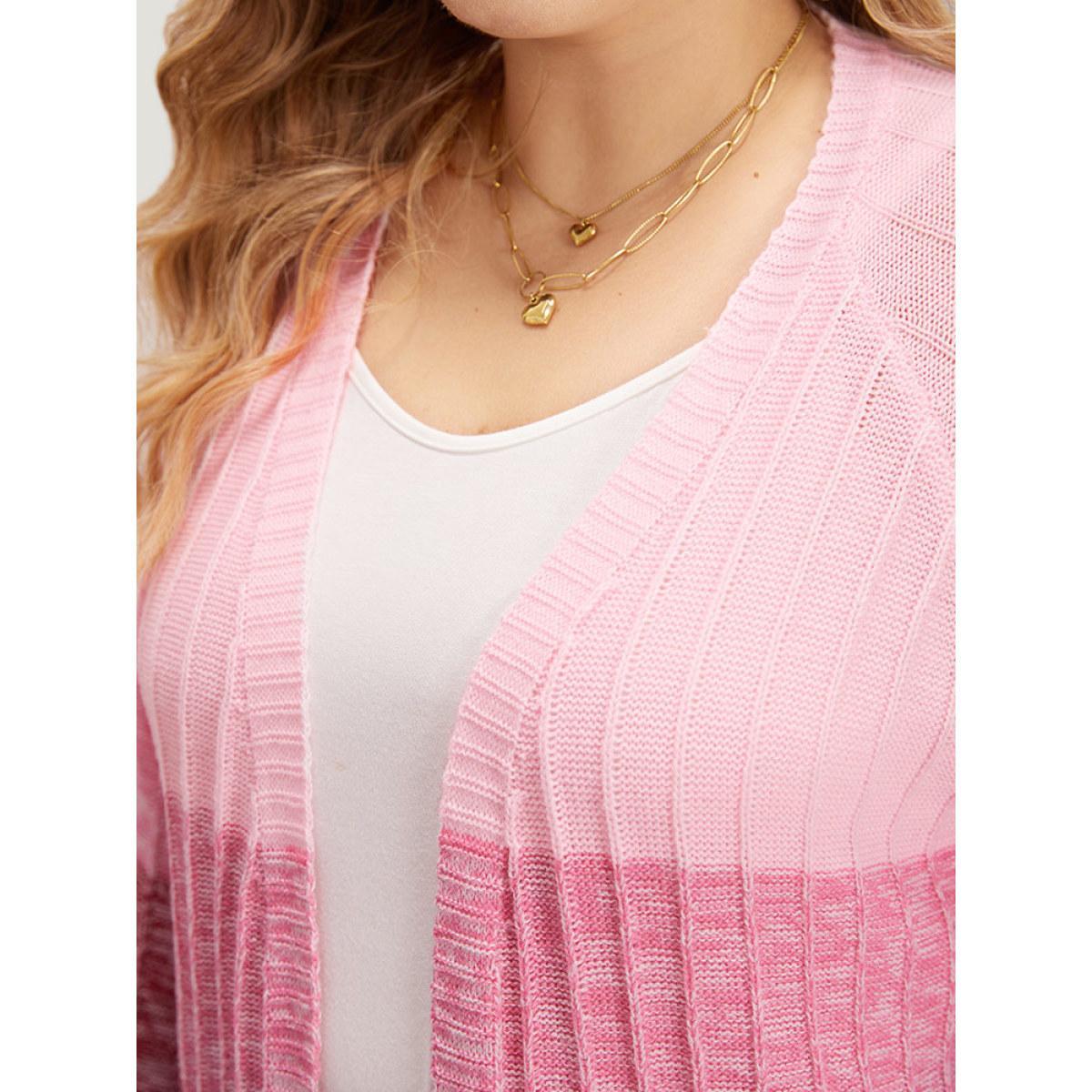 Plus Size Ombre Colorblock Patched Pocket Tunic Cardigan Watermelon Women Casual Loose Long Sleeve Dailywear Cardigans BloomChic 30/6X Product Image