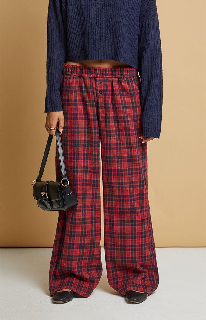 Beverly and Beck Women's Navy & Red Flannel Boxer Pajama Pants in Navy/Red - Product Image