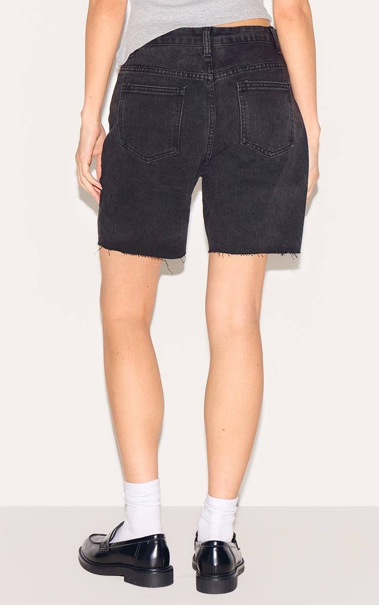 Washed Black Longline Fitted Denim Shorts Product Image