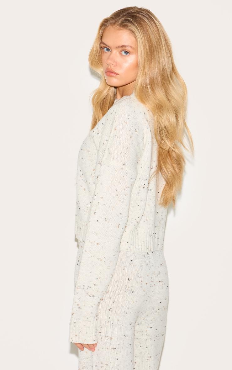Cream Space Dye Knitted Zip Up Cardigan Product Image