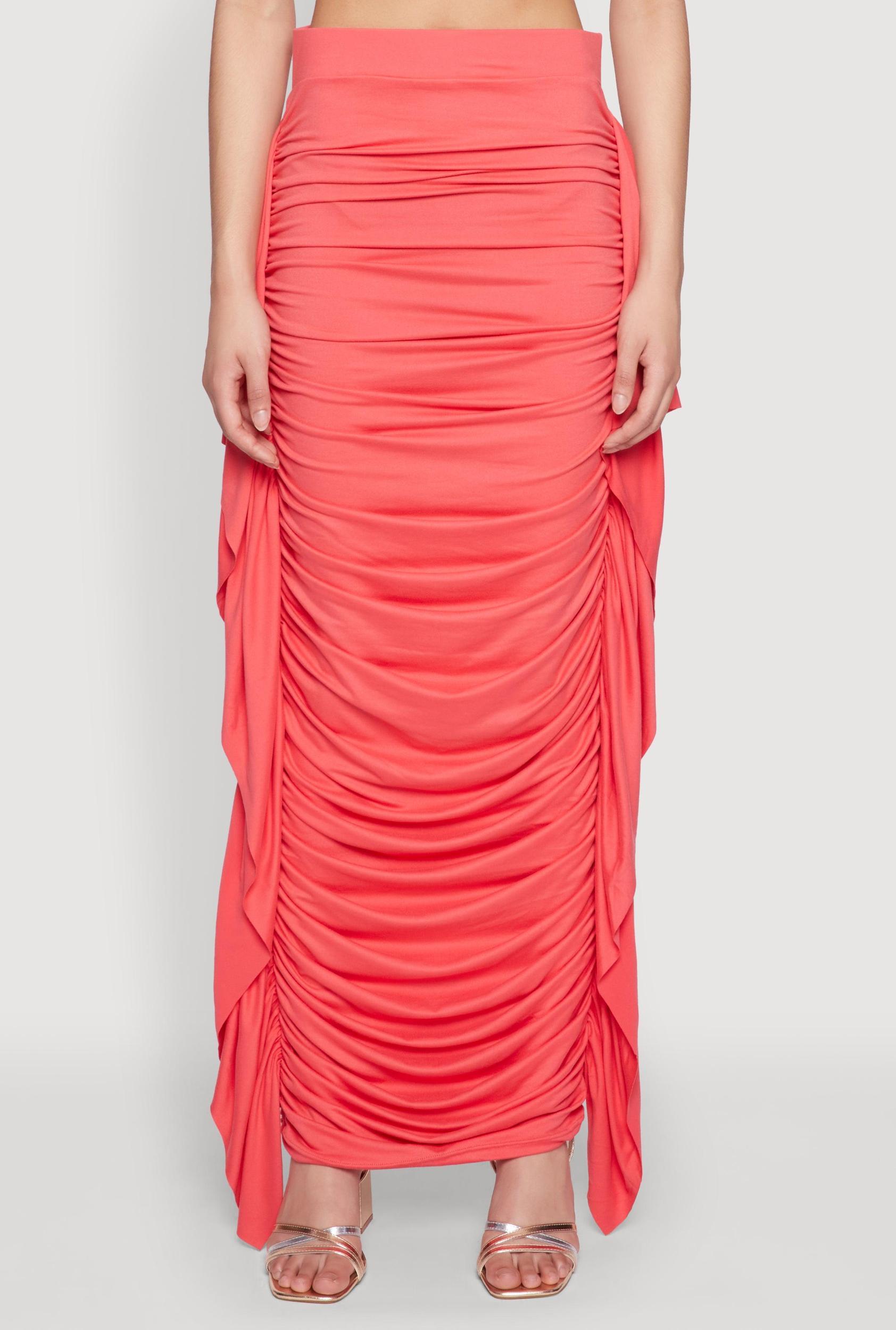 Womens Side Ruffle Ruched Maxi Skirt Product Image