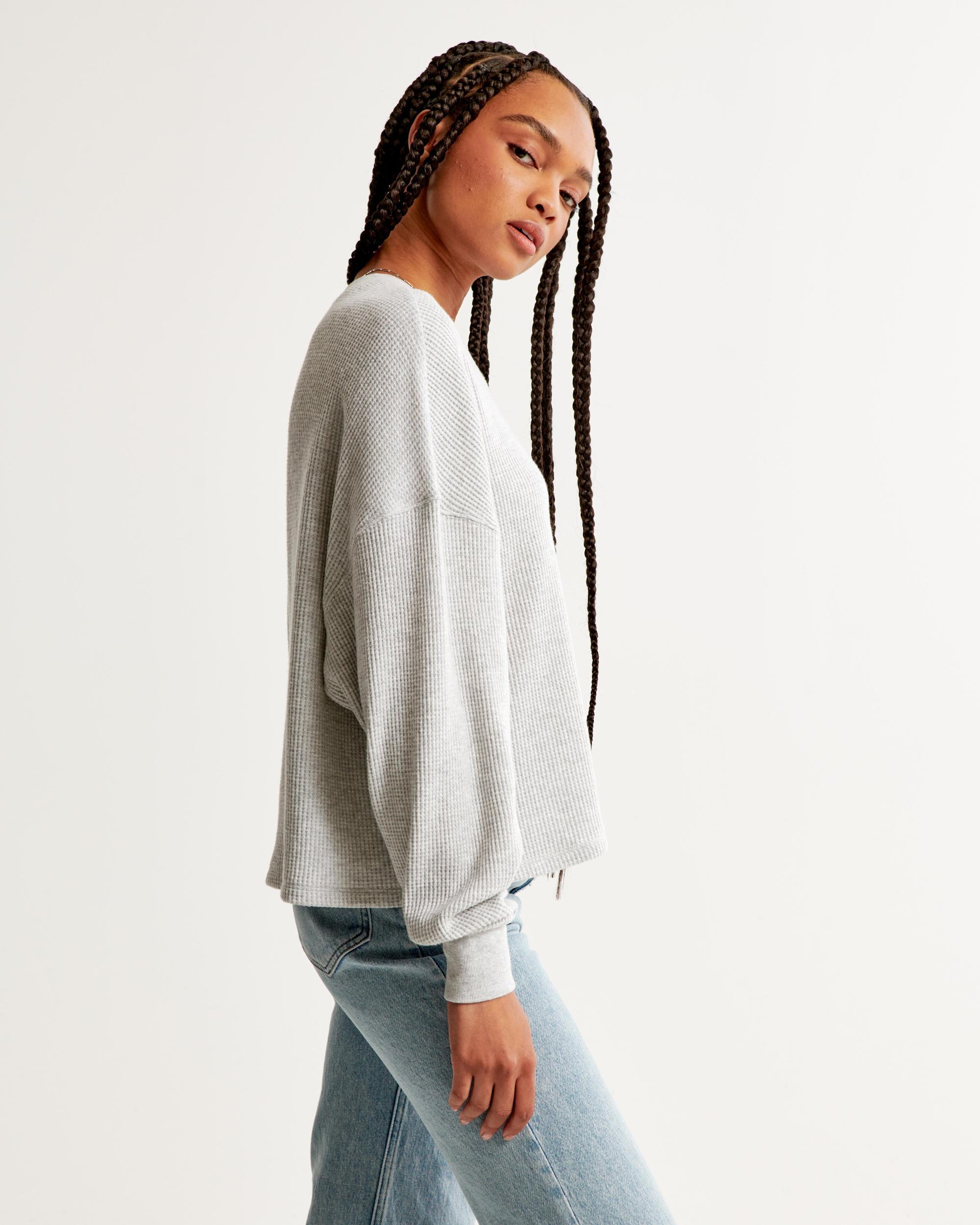 Long-Sleeve Oversized Waffle Tee Product Image